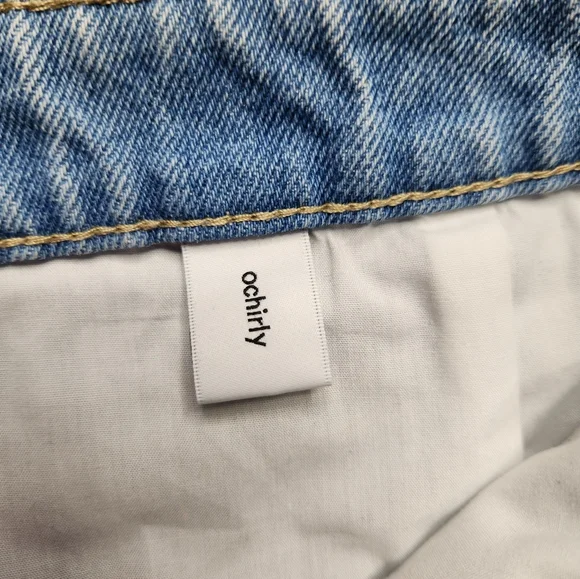 Ochirly Asymetrical Denim Lace Pearl Beaded Jean Skirt - Picture 8 of 12